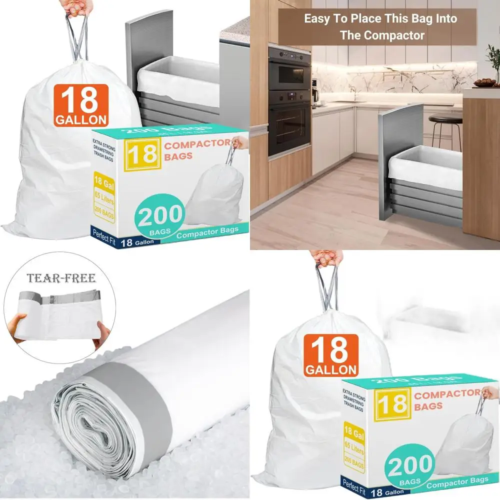 

18-галлонные мешки для мусора с завязками, 200 штук, особо прочные, толщина 1,2 мил, для контейнеров объемом 13-18 галлонов