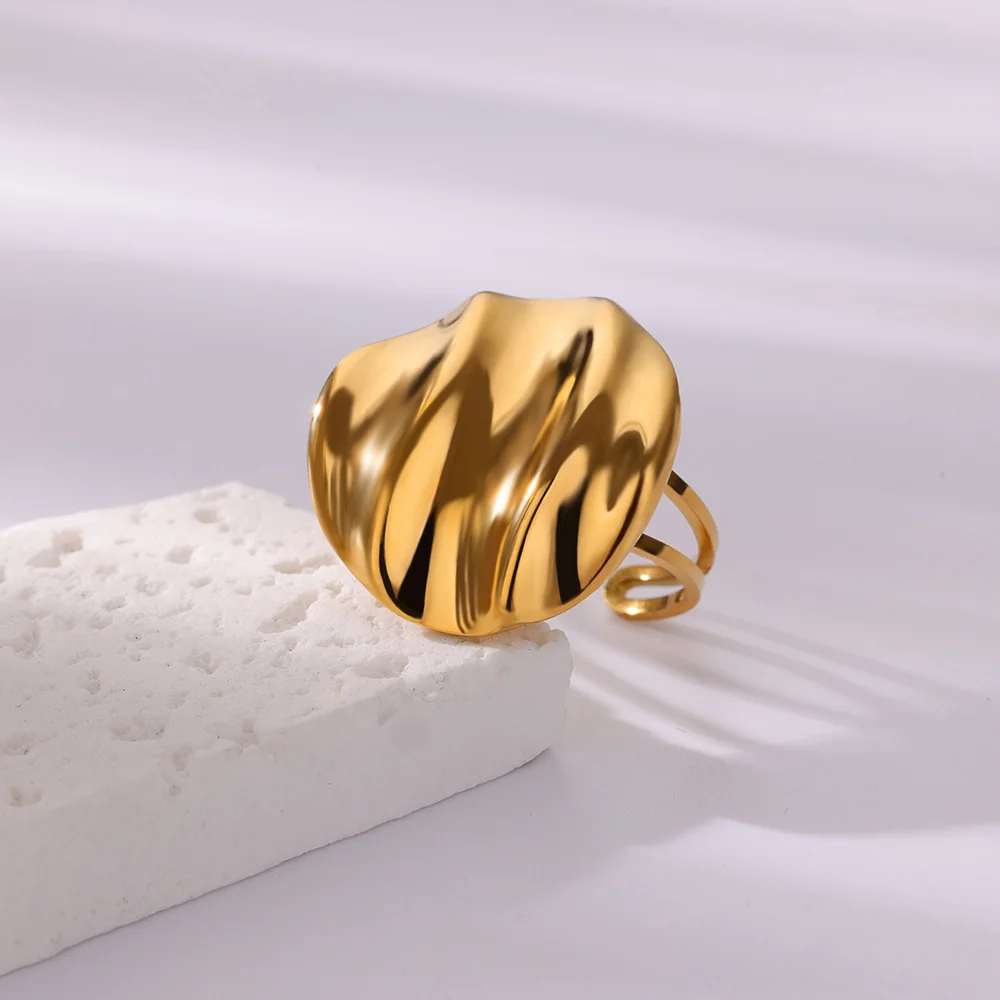 

Wave Textured Geometric Round Rings for Women Stainless Steel Gold Color Adjustable Ring Aesthetic Wedding Jewelry Gift anillos