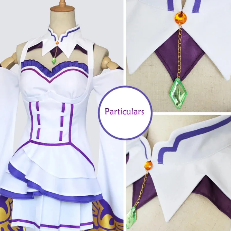

qq023Аниме Rezero Re Zero Emilia Косплей Костюм Плащ Парик Платье Костюмы на Хэллоуин для женщин