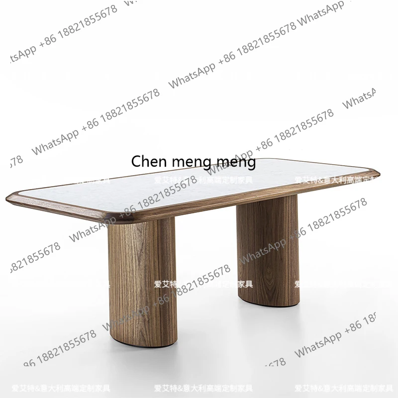 

Nordic light luxury solid wood dining table rectangular minimalist dining table black walnut log style marble dining table