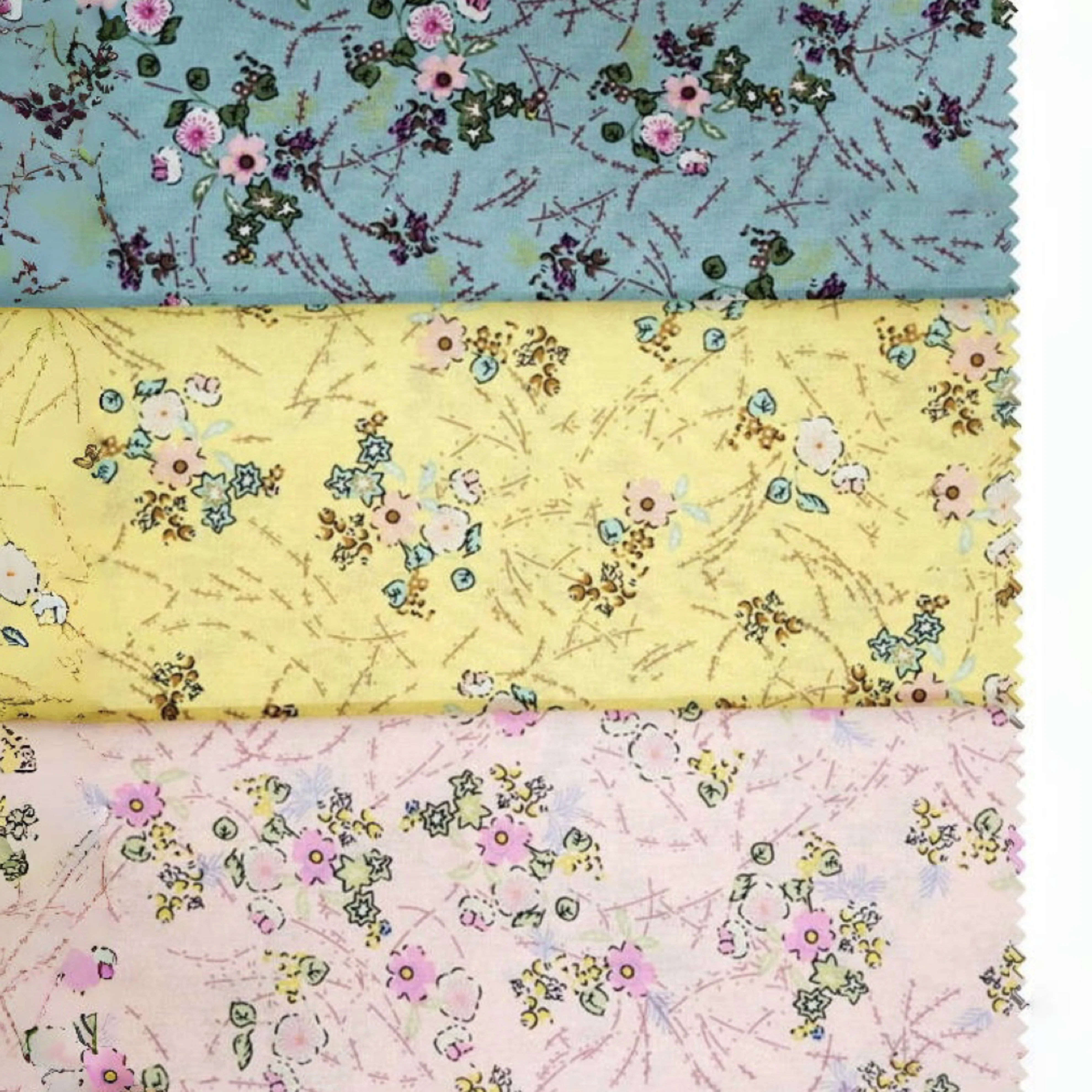 

Soft Breathable 100% Cotton Fabric with Exquisite Floral Prints Yellow Pink Blue Variants for DIY Clothing Home Accessories