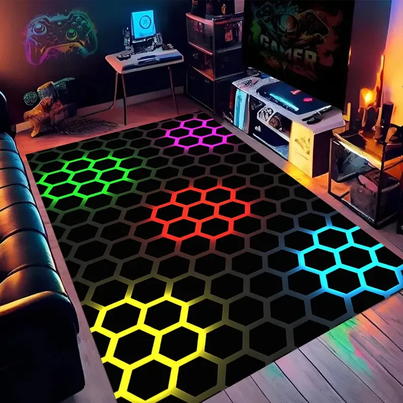 سجادة نيون، سجادة ألعاب، سجادة بتصميم نيون، سجادة ديكور نيون، سجادة نيون ملونة، سجادة ألعاب نيون، سجادة رياضية إلكترونية، سجادة غرفة الألعاب،