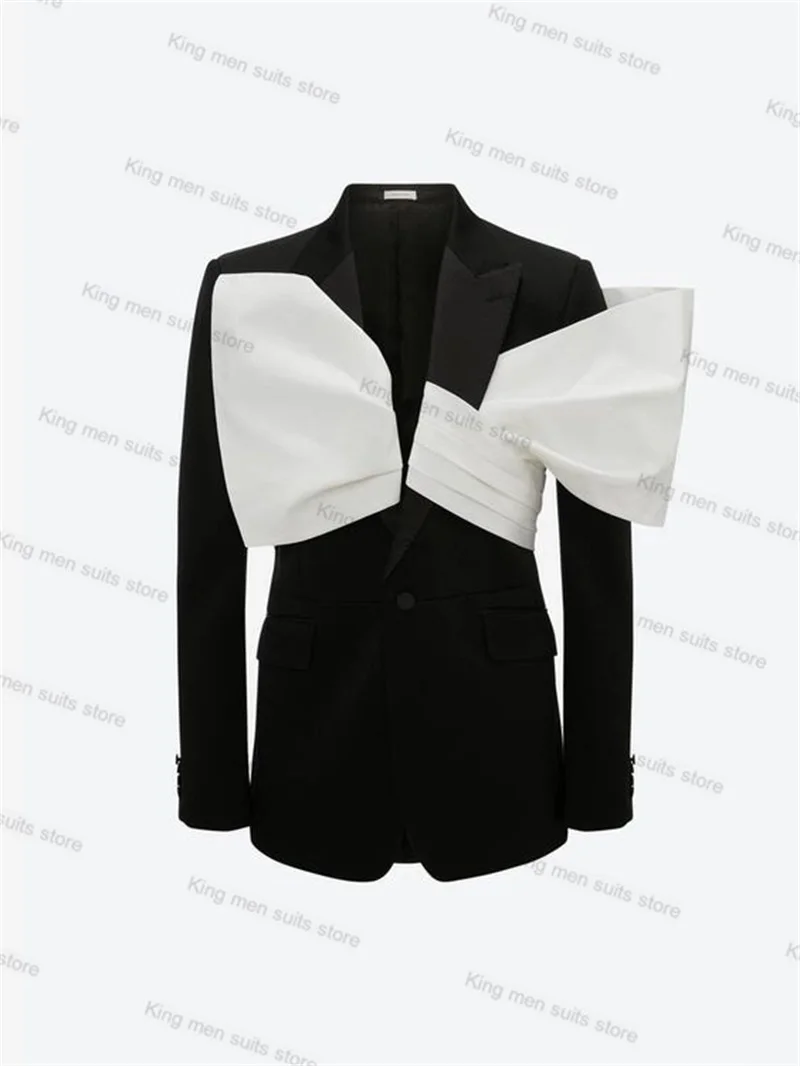 Set setelan pakaian wanita hitam 2 potong, Blazer hitam dengan tali + celana, mantel kantor Formal katun Prom, tuksedo pernikahan buatan kustom