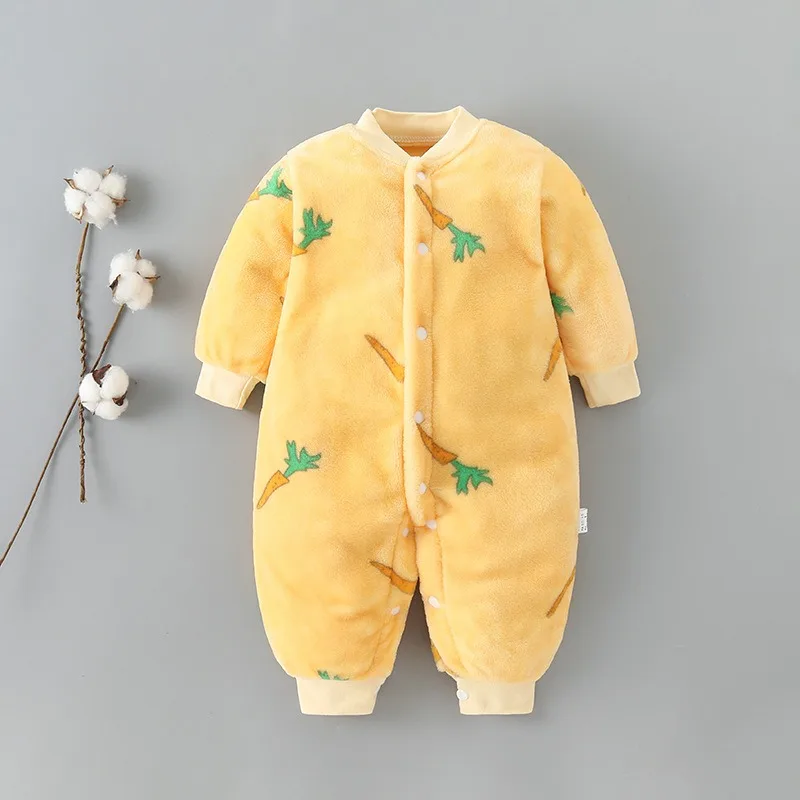 Baby Clothes Spring and Winter Short-sleeved Thick Clothing for Men and Women Flannel Warm One-piece Pajamas