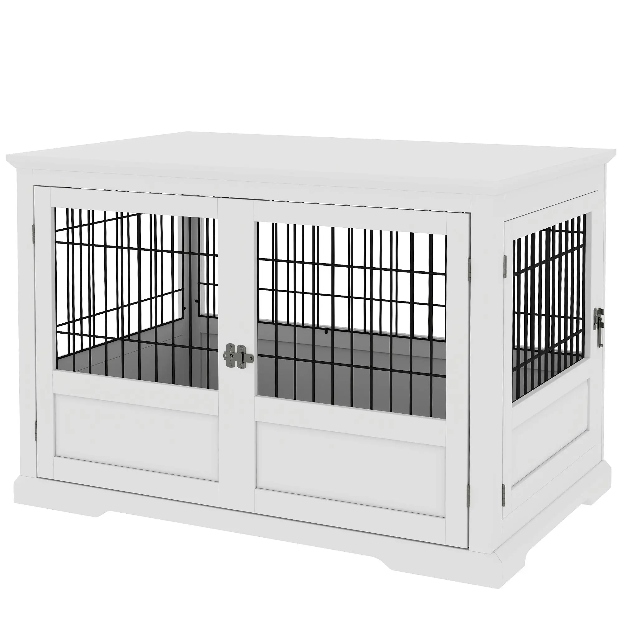 White 43 Inch Dog Kennel with Removable Tray 3 Doors Pet House for Large Dogs Indoor Outdoor Use Classic Wood Design