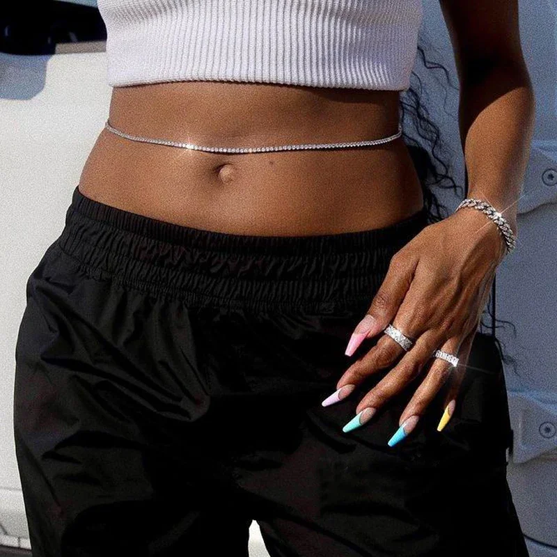 Bling 5A Cubic Zirconia CZ Tennis Body Chains Iced Out Belly Chains Summer Sexy Hot Selling Women Girls Jewelry