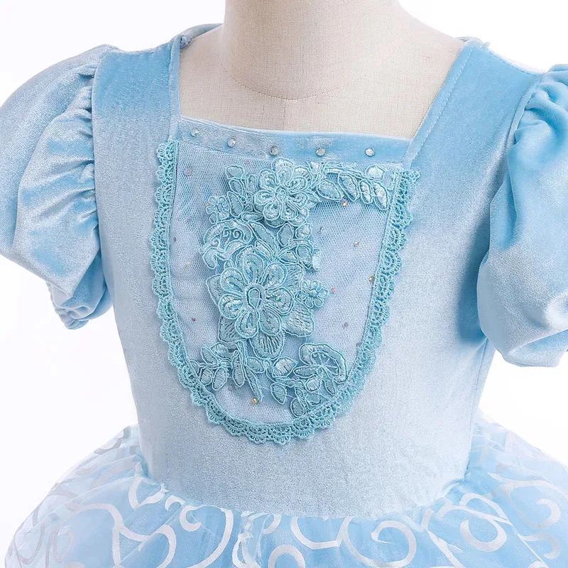 Sky01 Girl Cinderella Dress for Kid Girl Halloween Princess Cosplay Velvet Ball Gowns Clothing Mesh TUTU Floral Costume 2-1Sd01$