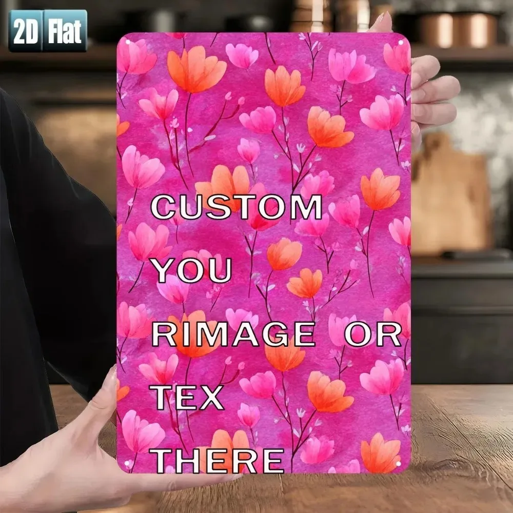 Watercolor Pink Orange Flower Custom Tin Wall Sign [2D Flat] 8×12in Single Panel Wrought Iron Home Decor Only For Decoration