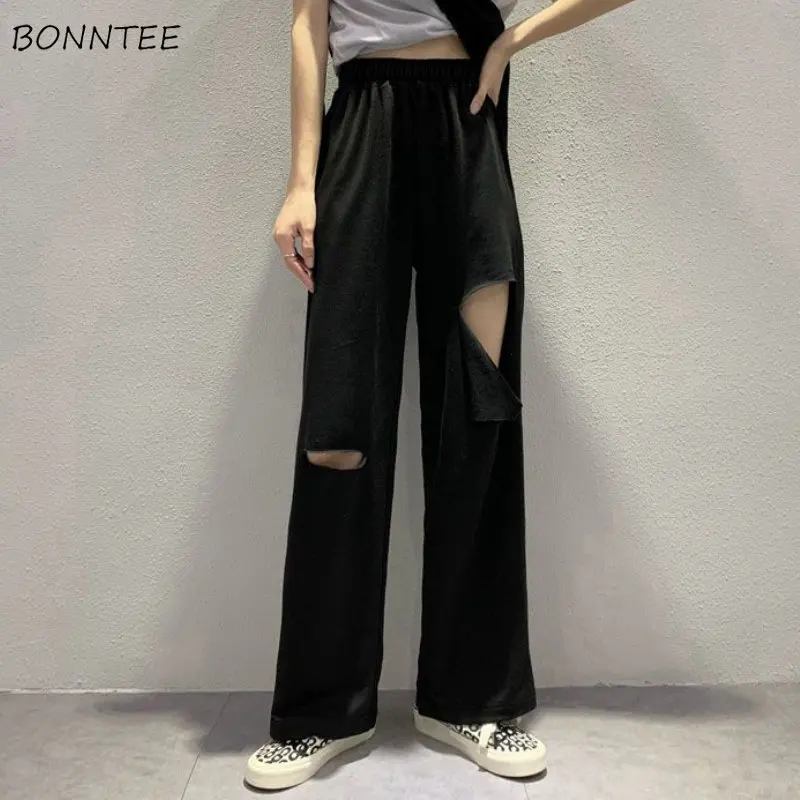 

Pants Women Solid Hole All-match Casual Basics Designed Delicate Breathable Simple Stylish Personality Korean Style Spring New