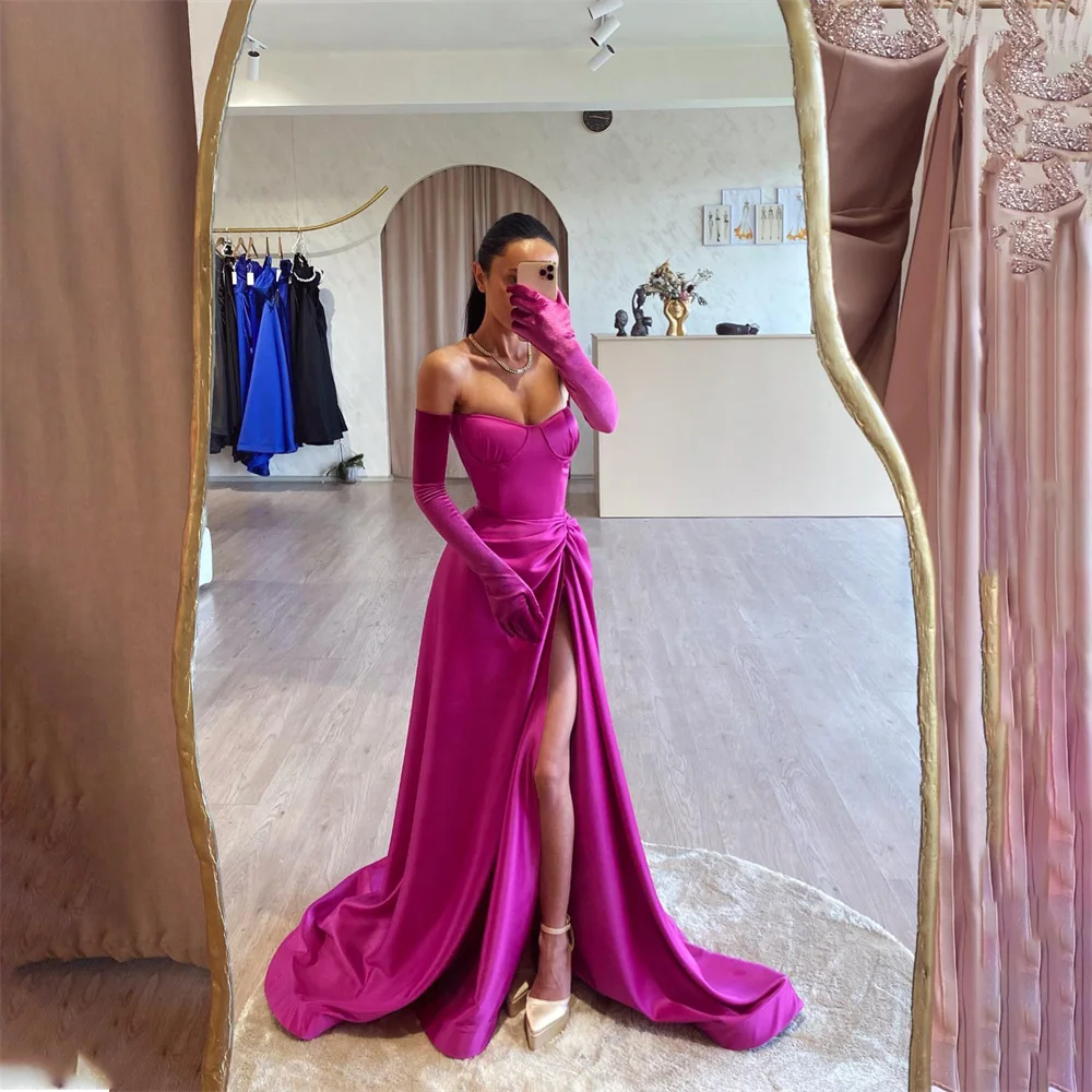 

Lily Fuchsia Elegant Sexy Wedding Party Dress Sweetheart Celebrity Dress Stain Side Split Special Occasion Dress robes du soir