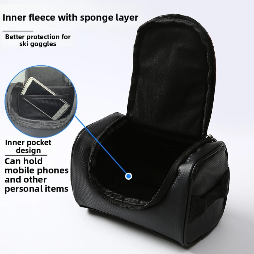 Travel ski glasses carrying bag waterproof leather with zipper and sponge padding velvet lining pouch for outdoor