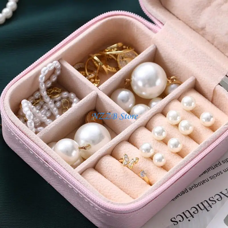 

T21F Travel Jewelry for Women Girls Leathers Single Layer Storage Box for Necklaces Earrings Bracelets Rings Cases