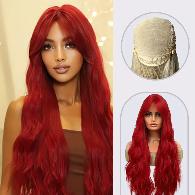 

Long Red Wavy Synthetic Wigs for Women Middle Part Red Wig Natural Curly Wig Heat Resistant Fiber Wigs for Daily Party Use