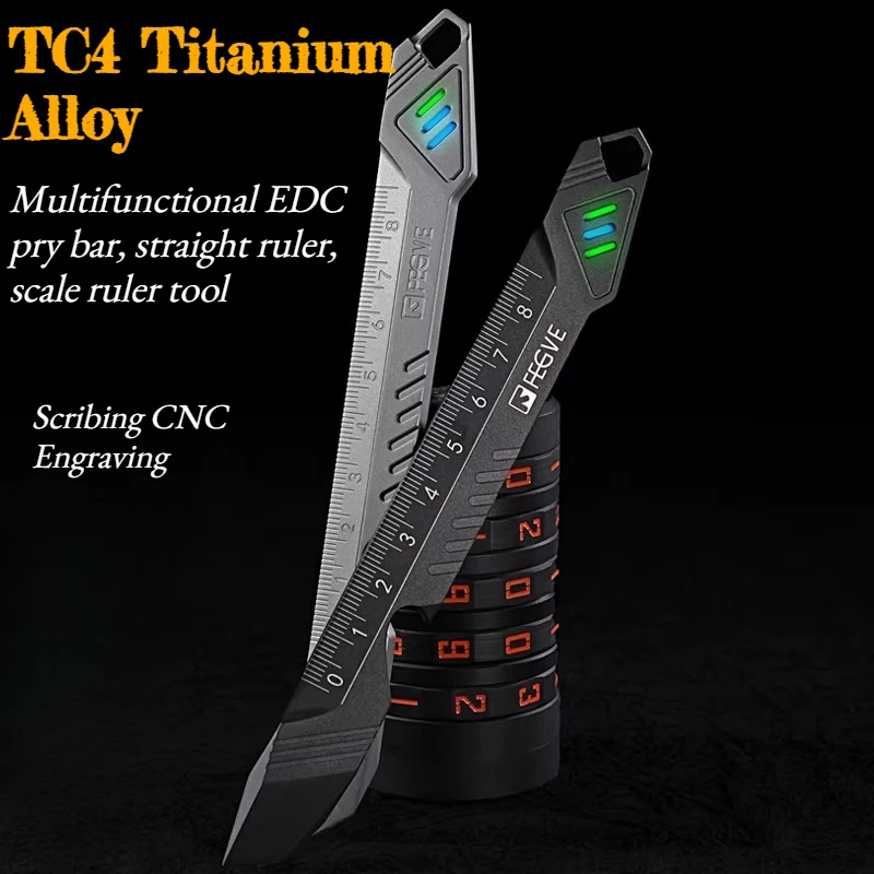 All-titanium Alloy Multi-functional Crowbar CNC Engraved Ruler Tool Convenient Outdoor Waterproof Window-breaking Tool