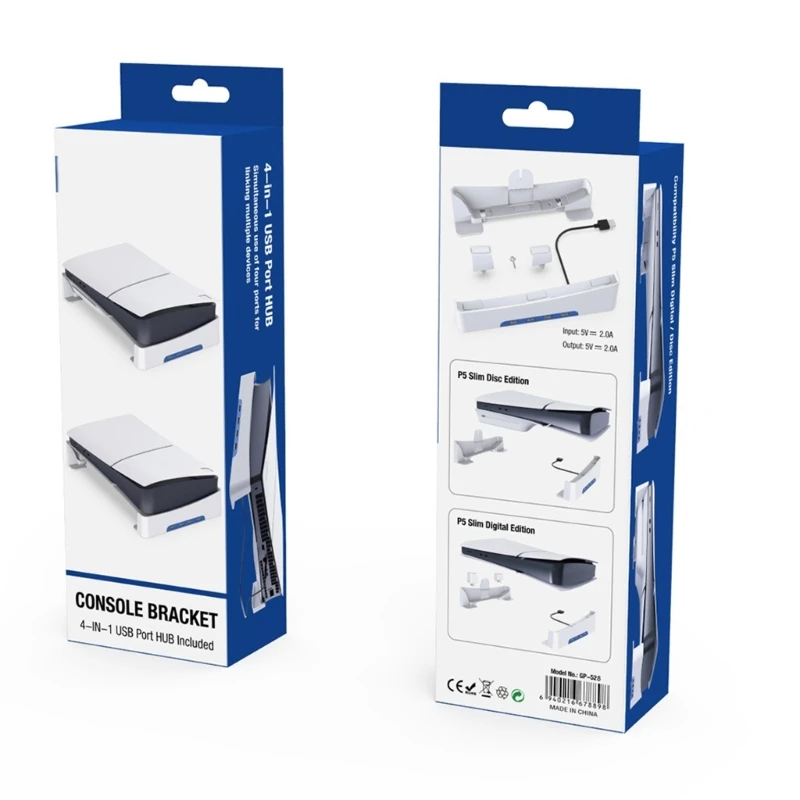 حامل وحدة التحكم، حامل قاعدة محسن، حامل تزلج بقاعدة أنيقة، قم بالتخزين والشحن بدقة مع منافذ USB إضافية لـ PS5slim Dropship