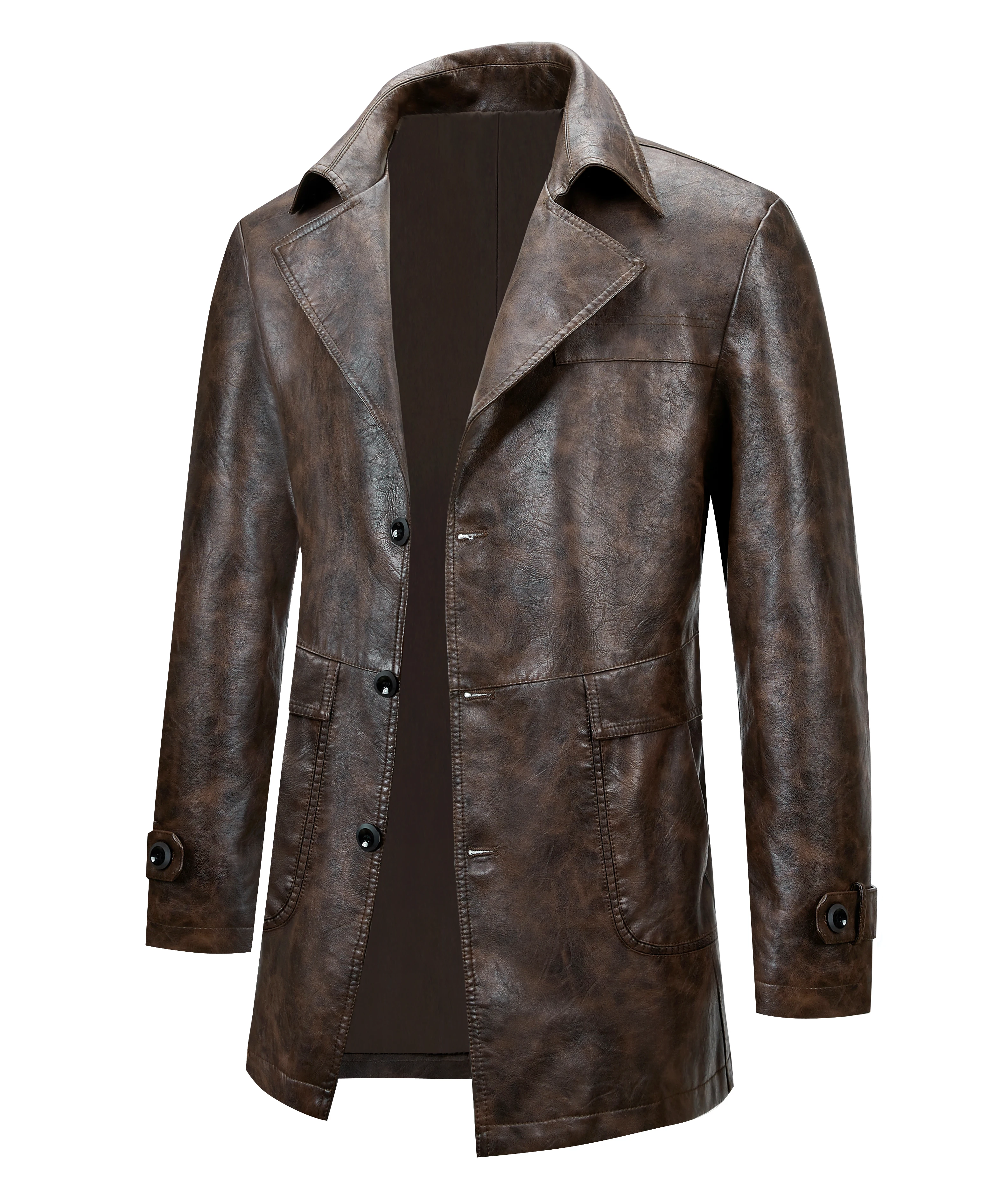 ジャケット・アウター YOKE / Leather Double Breasted Coat 3 Men's 3 Buttons, Vintage Motorcycle Imitation Faux Leather Suit