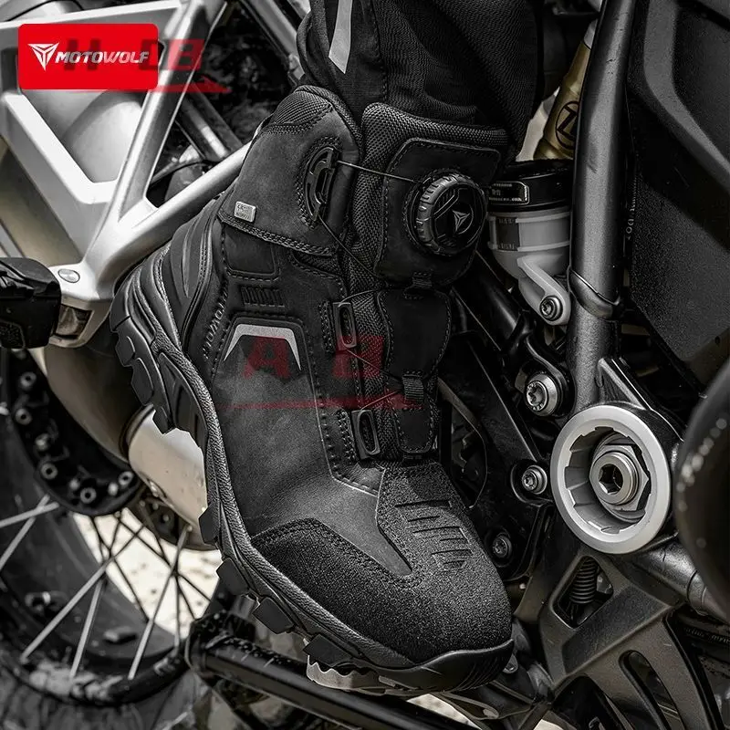 MOTOWOLF Motorcycle Riding Locomotive Cowhide Boots High-top Wear-resistant Waterproof Motorcycle Travel Breathable Boots Men