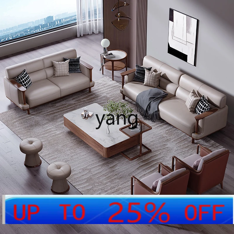 Lcx  modern simple solid wood sofa straight combination first layer leather light luxury living room furniture