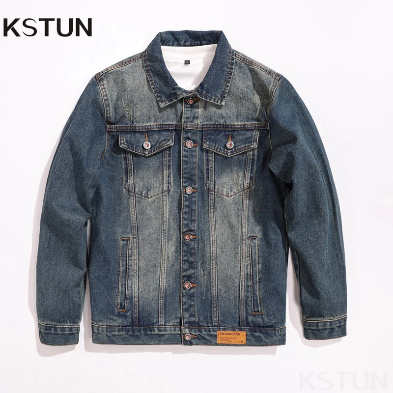 

KSTUN новая осенняя мужская повседневная рабочая одежда, джинсовая куртка, свободная повседневная универсальная молодежная мужская однотонная куртка, джинсовая мужская верхняя одежда