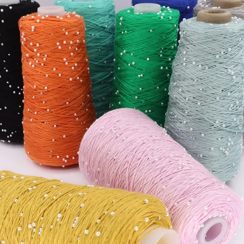 350g Cotton Soft Crochet Hand Pearl Beaded Yarn Lace Hand-Knitted Thread for Summer Knitting Diy Sweaters Yarn Hats Scarves