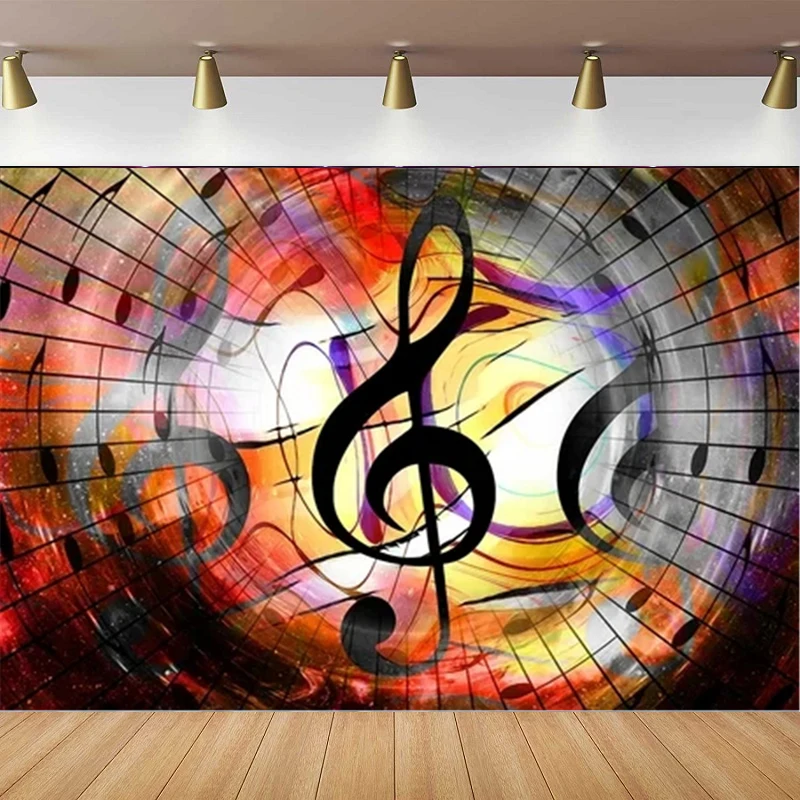 Musical Party Photography Backdrop Psychedelic Musical Note Piano Music Stage Art Studio Poster Wallpaper Bachground Banner