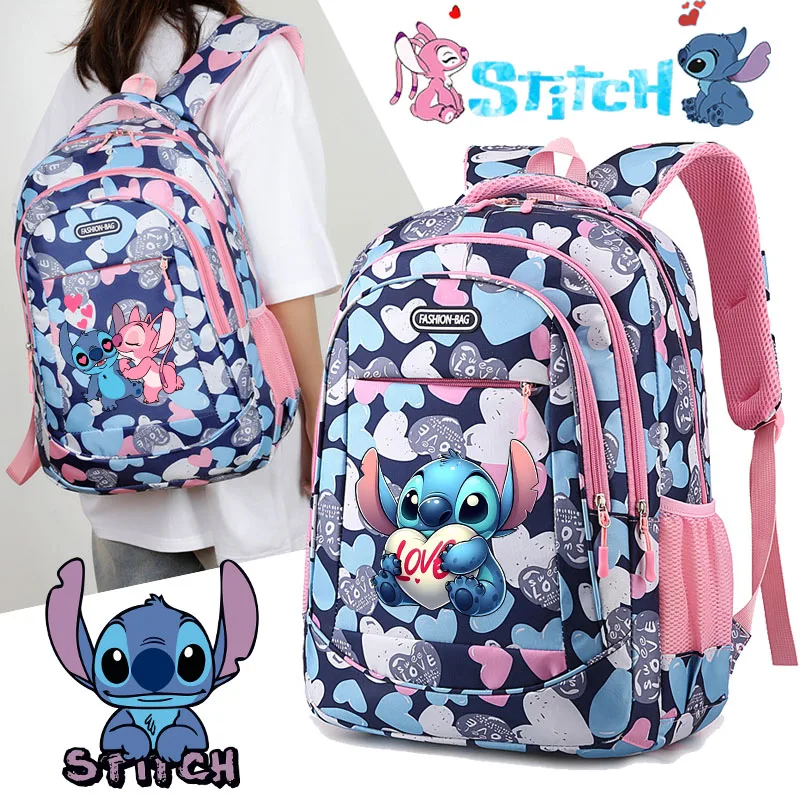 Disney Stitch Student Schoolbag Large Capacity Cartoon Angel Women Backpack Fashion Teenage Girl Book Bags Cute Study Gifts