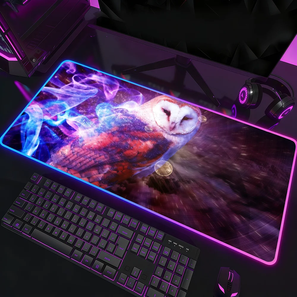 

Art Owl Print Mouse Pad Waterproof RGB LED Light Colorful Game Keyboard Non-slip Cover Desk-mat Surface