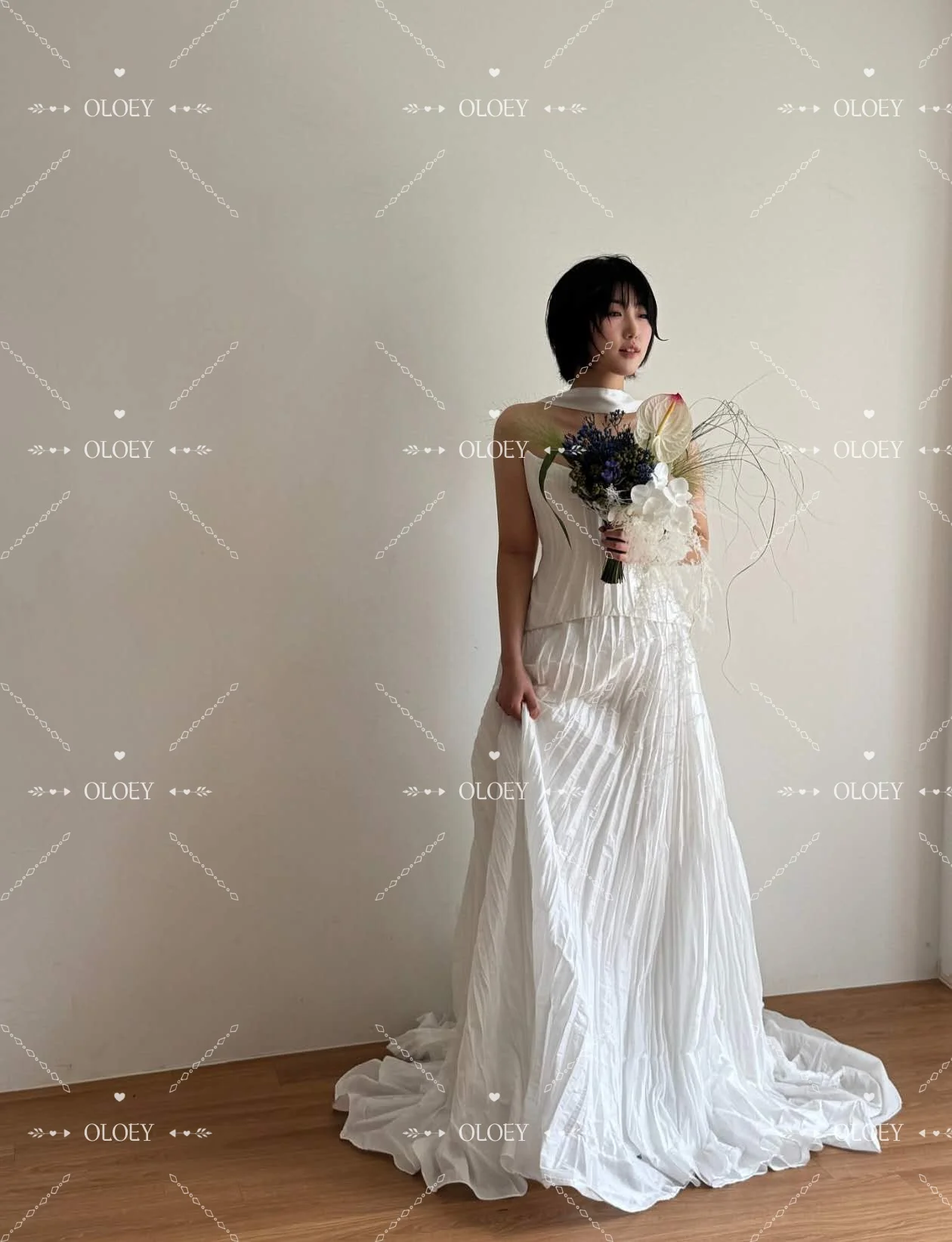 ZHIO классическое плиссированное свадебное платье милое белое атласное платье трапециевидной формы с скользящим шлейфом корейское свадебное платье для фотосессии по индивидуальному заказу