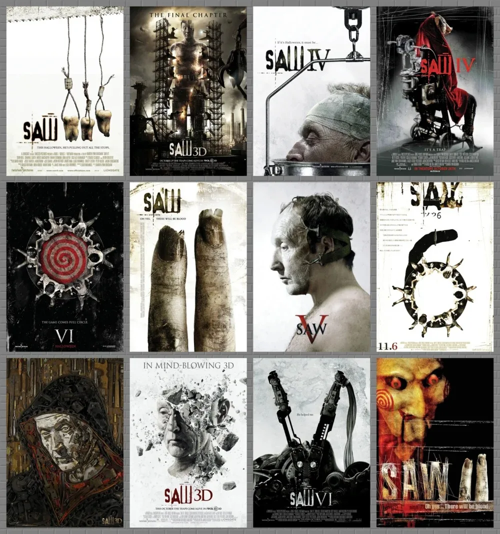 Saw-póster de película de terror clásica, arte de pared de cómic de película, pintura impresa en lienzo, póster de imágenes, Bar, cafetería, decoración del hogar sin marco
