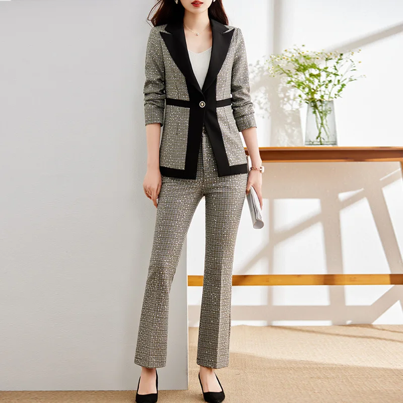 High Sense Plaid Suit Jacket Women\'s Spring and Autumn 2023 New Business Suit Formal Wear Temperament Goddess Style Suit