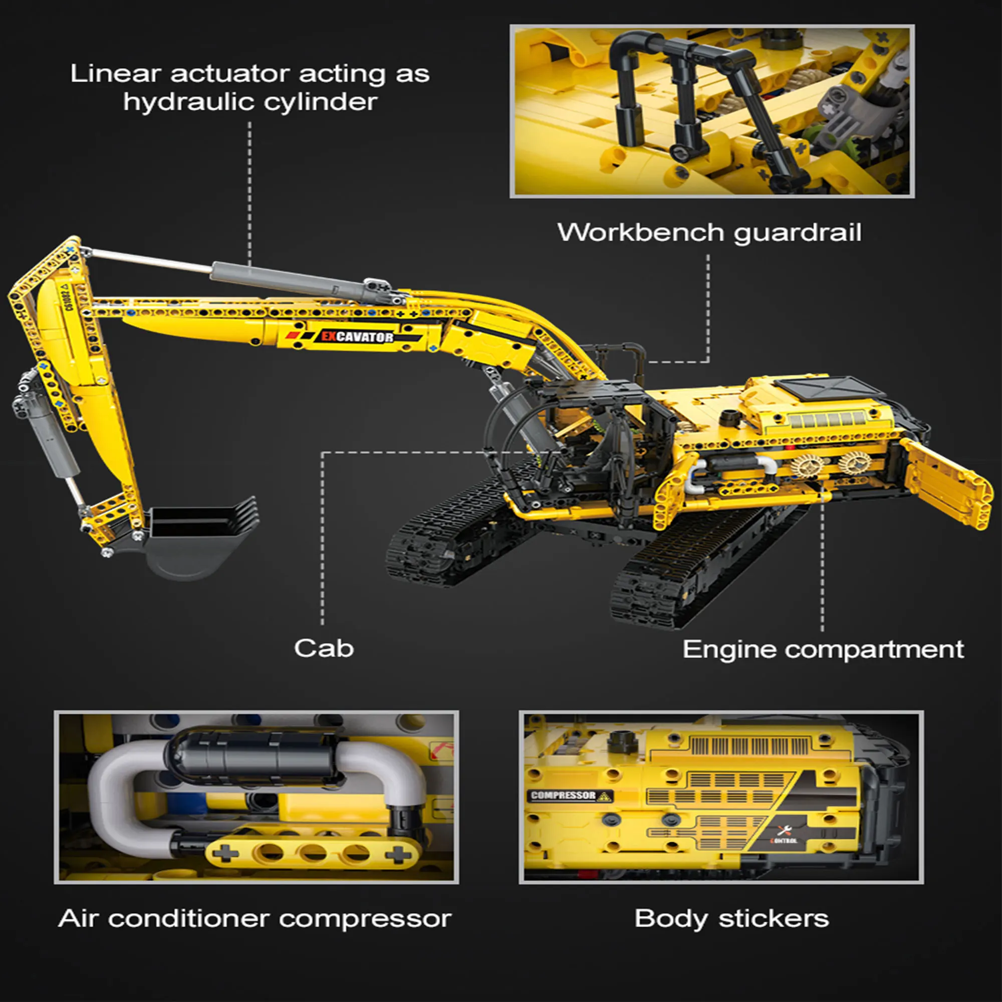 CaDA C61082W 1702Pcs 1:20 RC Excavator Building Blocks Remote Control Engineering Vehicle MOC Bricks Model Toy Gift