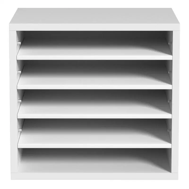 Organisateur de bureau en bois 35,5x30,5x33 cm, trieur de documents à 5 compartiments, corbeille à courrier, panneau aggloméré, étagère amovible, classeur pour le rangement des dossiers, magazines, école