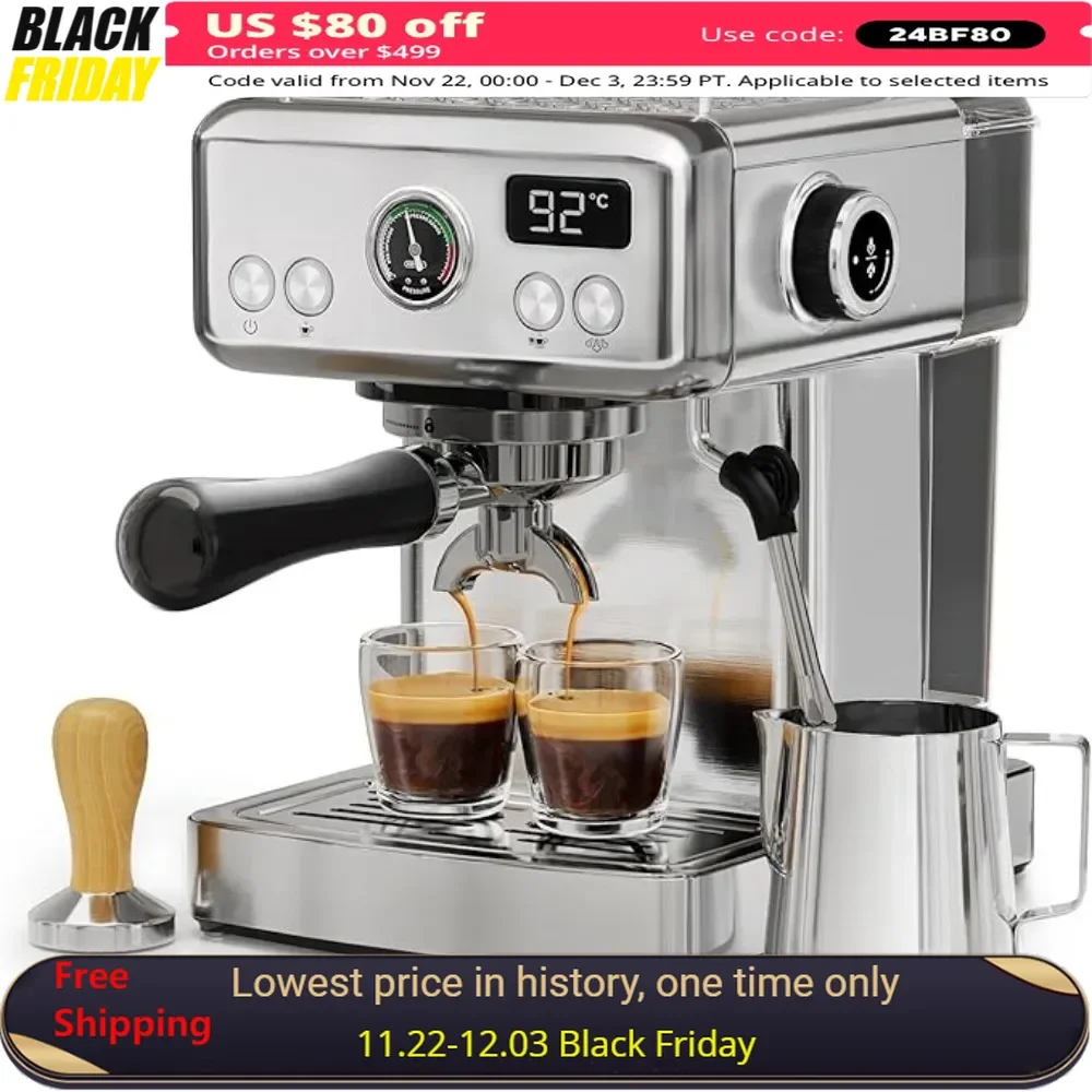 Programmable Coffee Machine, Stainless Steel & Adjustable Temperature and Cup Volume, 1.8L Removable Water Tank, Coffee Machine