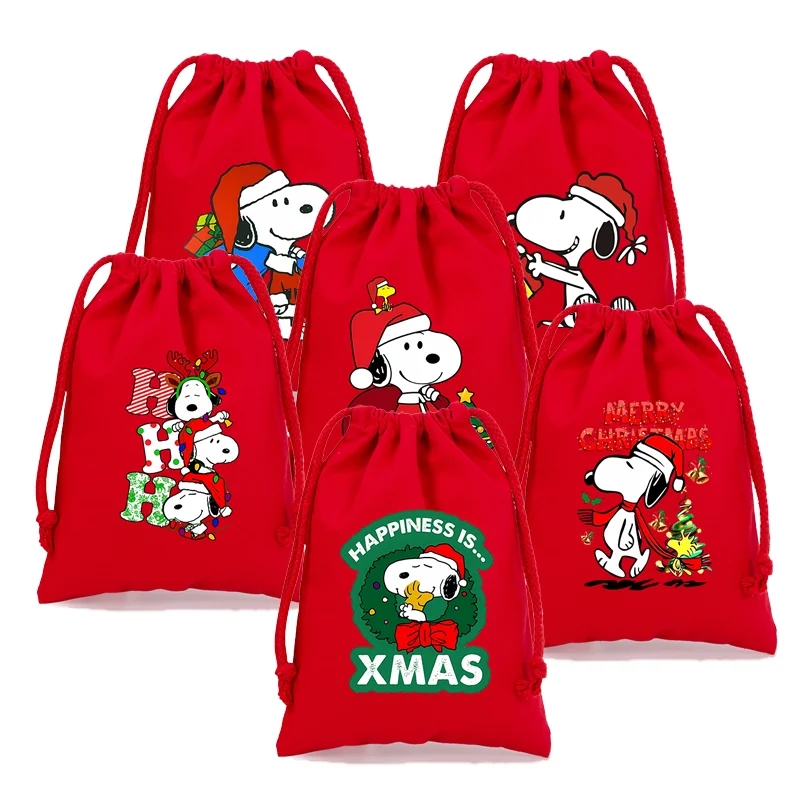 Snoopy Canvas Drawstring Bags Cartoon Animation Figures Childrens Handbags Storage Party Christmas Candy Decoration Pouches Gift