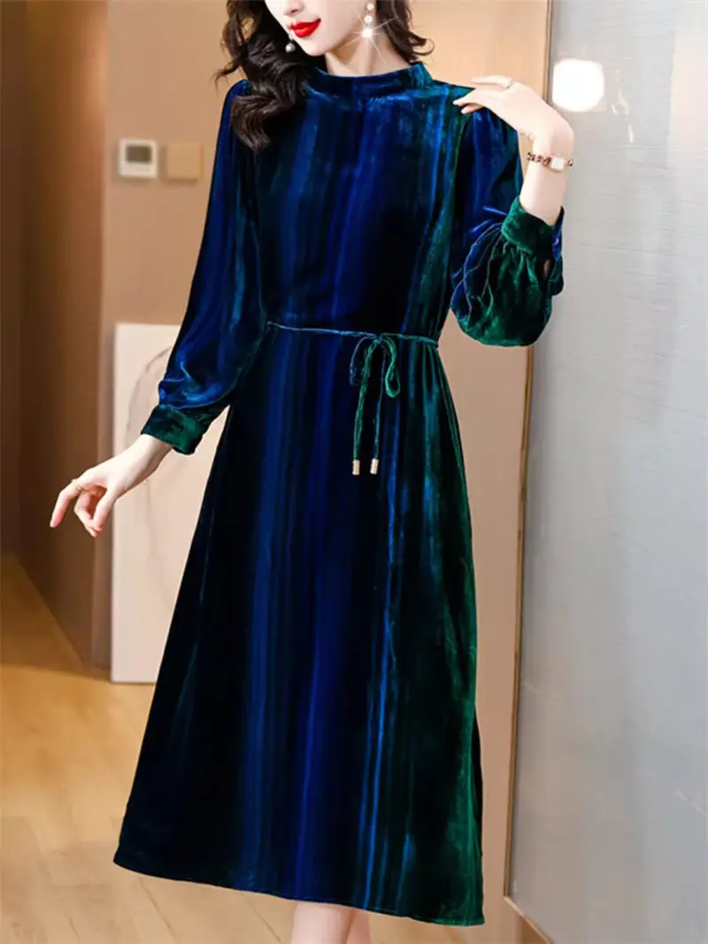 

High End Oversized Velvet Dress For Women Autumn Winter 2023 New Mother's Fashion Vintage Elegant Dresses Female Vestidos Z3472