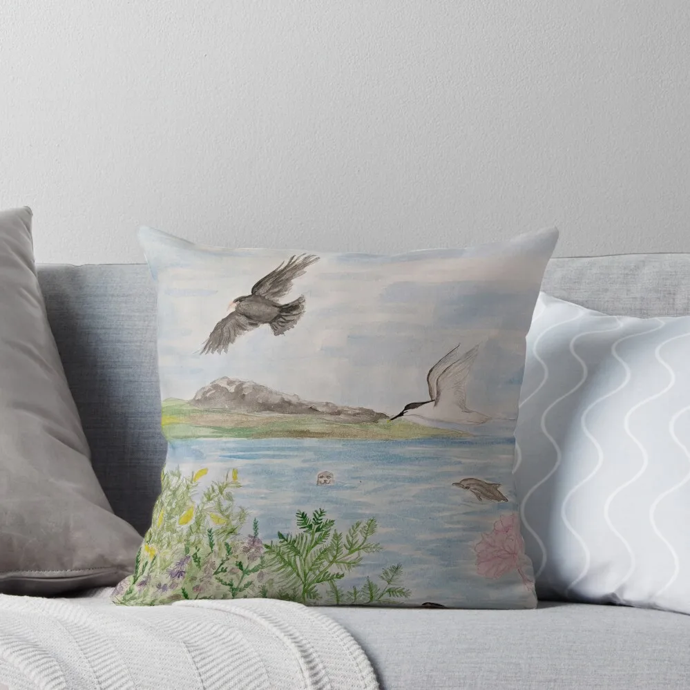 Anglesey Scene, Holy Island, Wales Hand Painted Watercolour Throw Pillow christmas cushions covers Cushions For Children Pillow