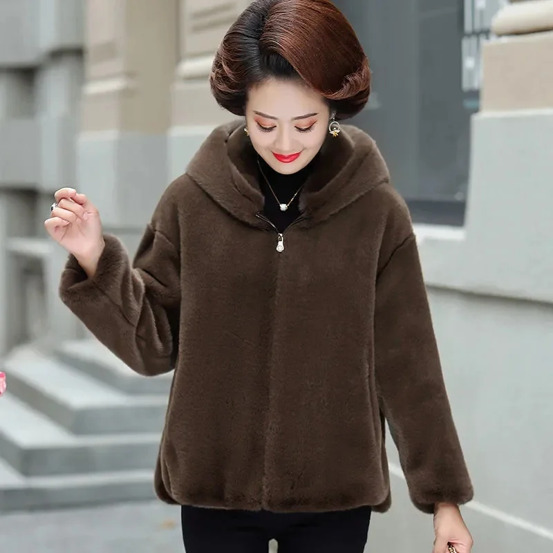 Autumn And Winter New Thick Faux Fur Coat Women's Mink Fleece Rich Lady High Grade Hooded Mink Coat Quilted Cotton Clothes Femal