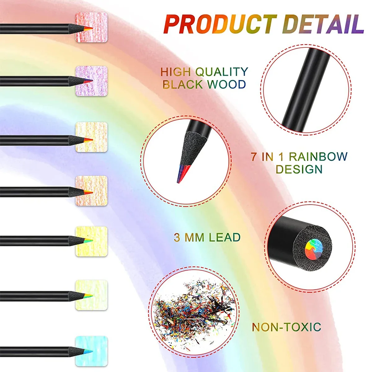 NEW 10Pcs Colored Black Wood Pencils 7 in 1 Rainbow DIY Drawing Pencil for Sketching Doodling Coloring Painting Artistic NEW