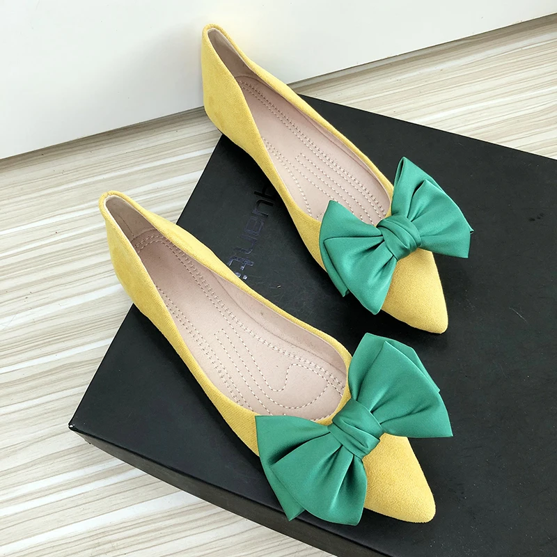 Summer Women Flats with Bow Mixed Color 2022 Fall New Pointy Head Big Bowknot Slip on Sweet Flat Heels for Girls 33 34 35 43 44