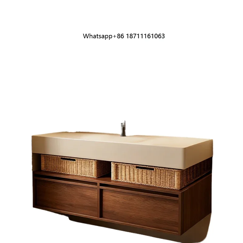 Toilet Hot Bend-Body Basin 3-tier Bathroom Cabinet Walnut New Chinese Sink Washbasin Combination Mirror Cabinet Wall-Mounted