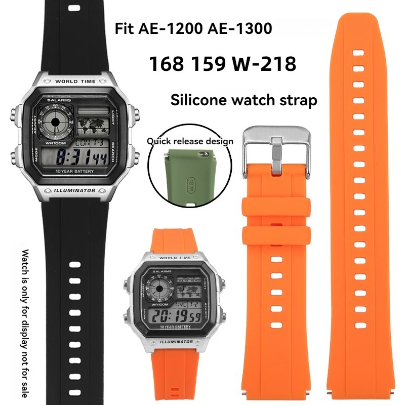 for Casio 3299 small square AE-1200 1300 W-216H F-108 A158/159 soft silicone quick release watch strap male 18mm