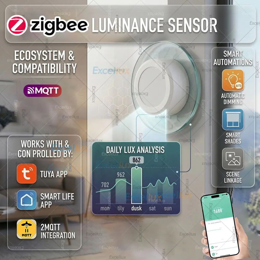 

Датчик освещенности ZigBee, датчик яркости, детектор освещения, домашняя автоматизация с подключением к устройствам TUYA Smart Life Z2MQTT