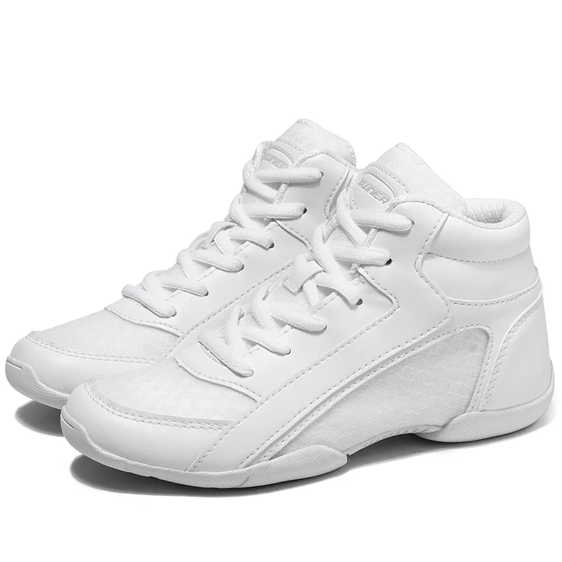 BAXINIER Girls White High Top Cheerleading Shoes for Youth in Cheer Competition Training Dance and Tennis Lightweight Kids Sneak