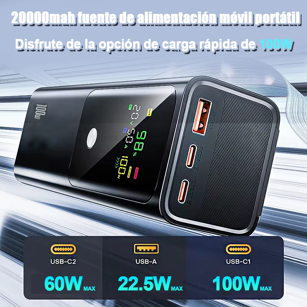 Ranwomen 20000mAh banco de energía de alta capacidad pantalla Digital LED cargador portátil batería externa 100W carga rápida para ordenador portátil