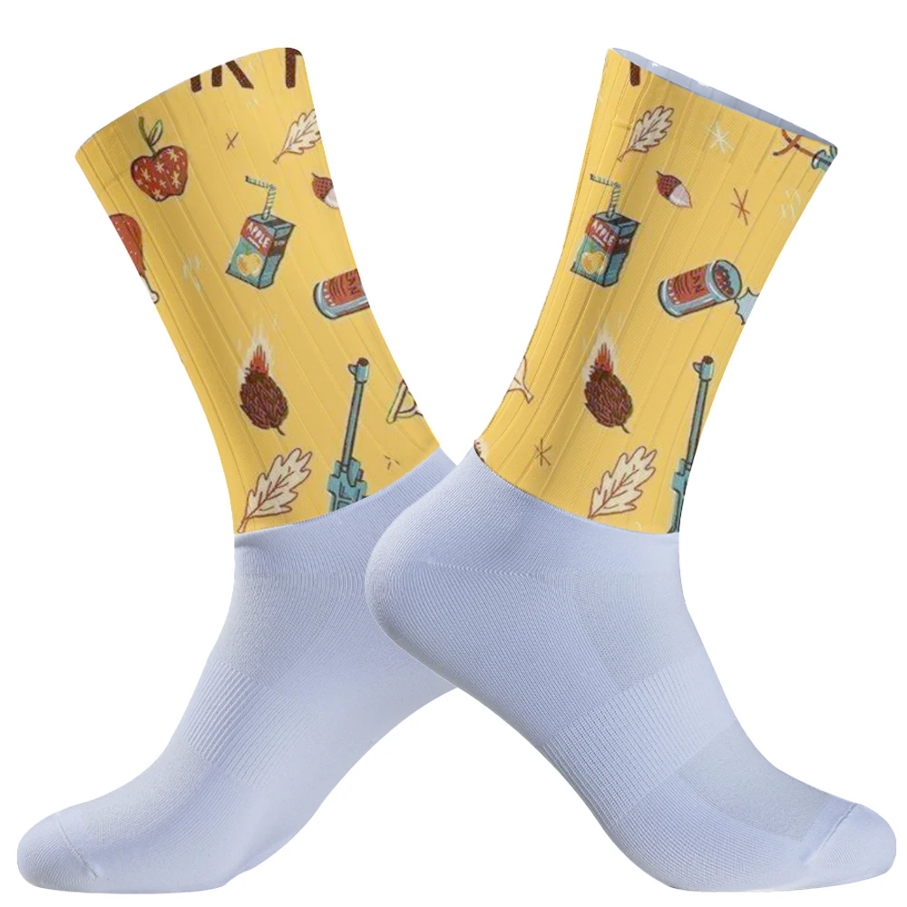 Chaussettes de cyclisme anti-aldes pour hommes et femmes, respirantes, athlétiques, motif de fruits, yoga, football