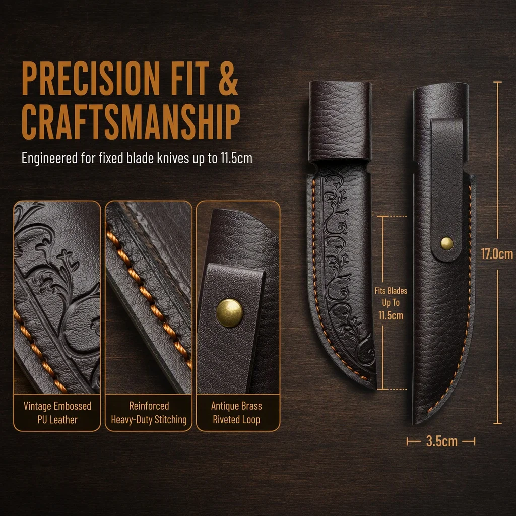 Fixed Blade Knife Sheath Holster Universal Durable Outdoor Tool Storage Knife Case PU Leather with Print Faux Leather 18.5CM