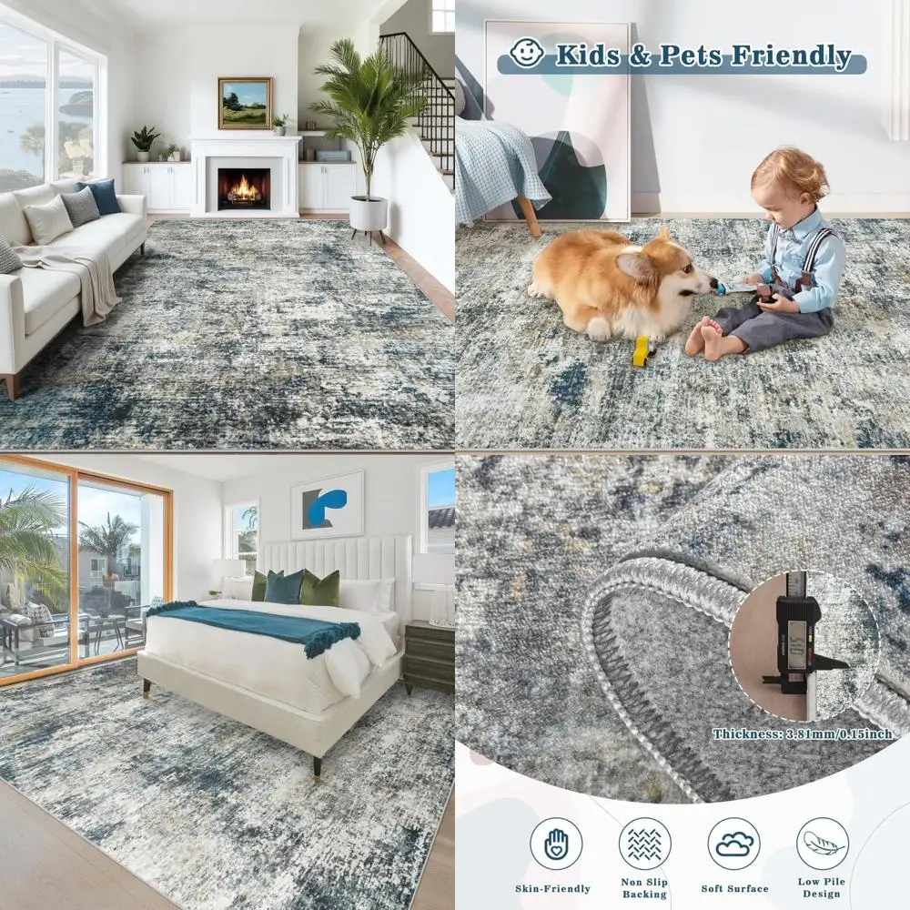 

8x10 Washable Area Rug for Living Room: Modern Abstract Rugs Soft Non-Slip Low-Pile Indoor Floor Carpet for Bedroom, Dining Room