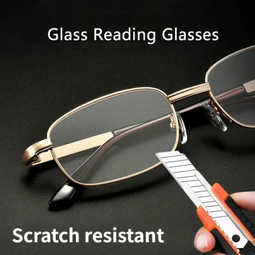Gafas de lectura de diseño para hombres y mujeres, lentes HD transparentes de aleación de montura completa, gafas para presbicia, resistentes a impactos y a los arañazos 0 ~ +400