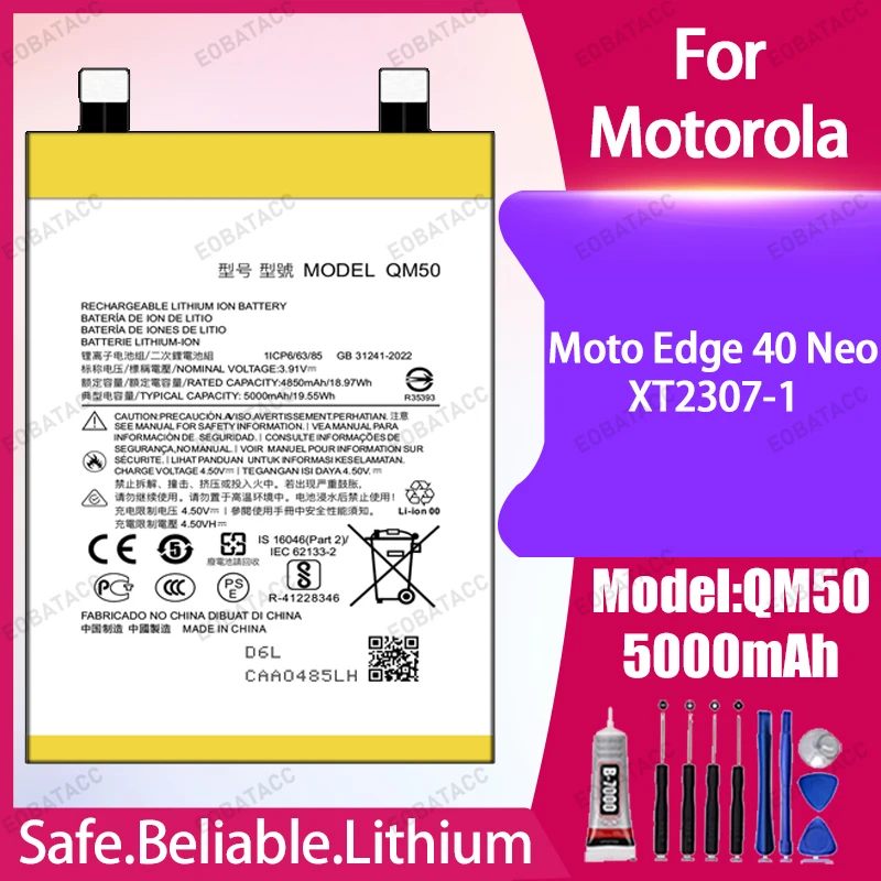 

5000mAh QM50 Battery For Motorola Moto Edge 40 Neo/XT2307-1 Large capacity Batteries+Free Tools