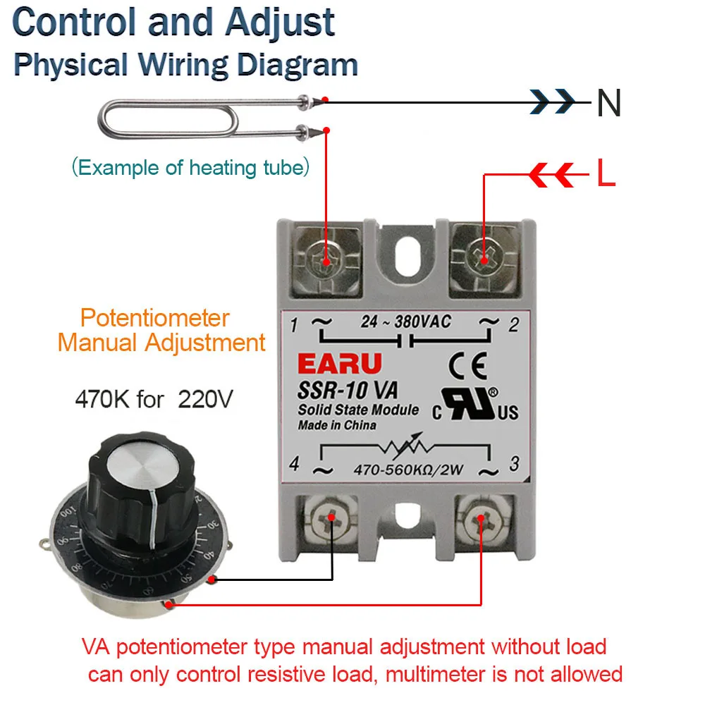 SSR-10VA SSR-25VA SSR-40VA SSR Relè a stato solido Regolatore di tensione Uscita AC24-380V + Potenziometro per regolatore di temperatura PID